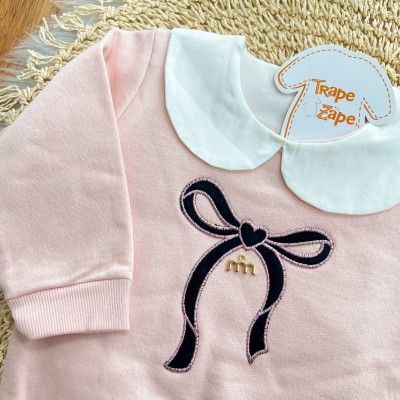 Conj. Blusa de Moletom Laço Bordado e Calça Legging - Rosa